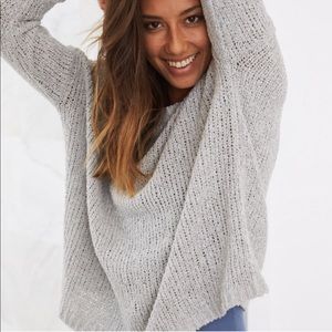 Aerie Grey Knit Beach Cable Sweater
